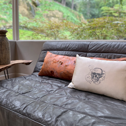 in brazil nut, bubblegum<br>paired with our silk accent pillow, skull motif <span class='visuallyhidden'>Call or text 323-404-2959 if you need shopping assistance.</span>